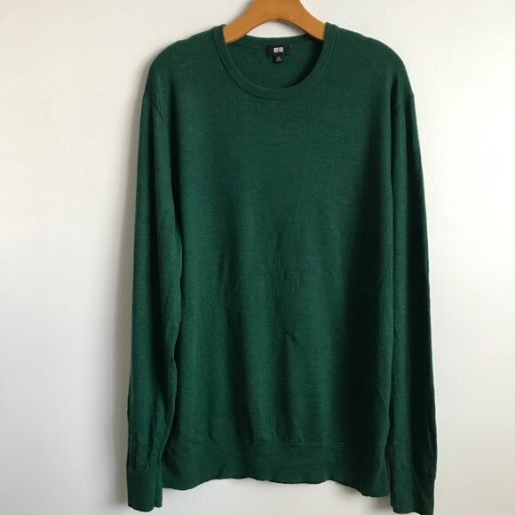 Uniqlo Wool Green Sweater Crewneck Long Sleeve Pullover Mens XL - Picture 1 of 12